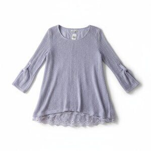 Indigo Soul Light Purple Textured Lace Long Sleeve Top Blouse L NWT